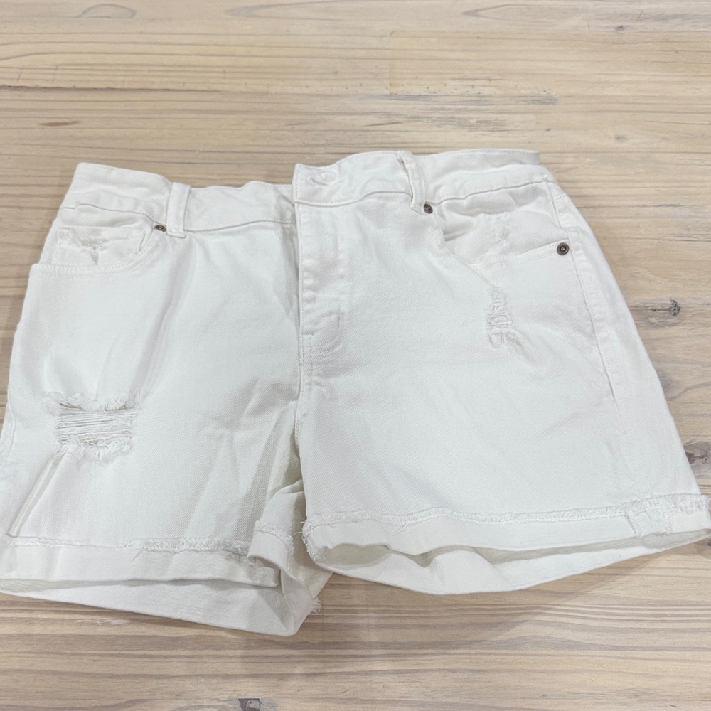 Maurices White Distressed Denim Shorts